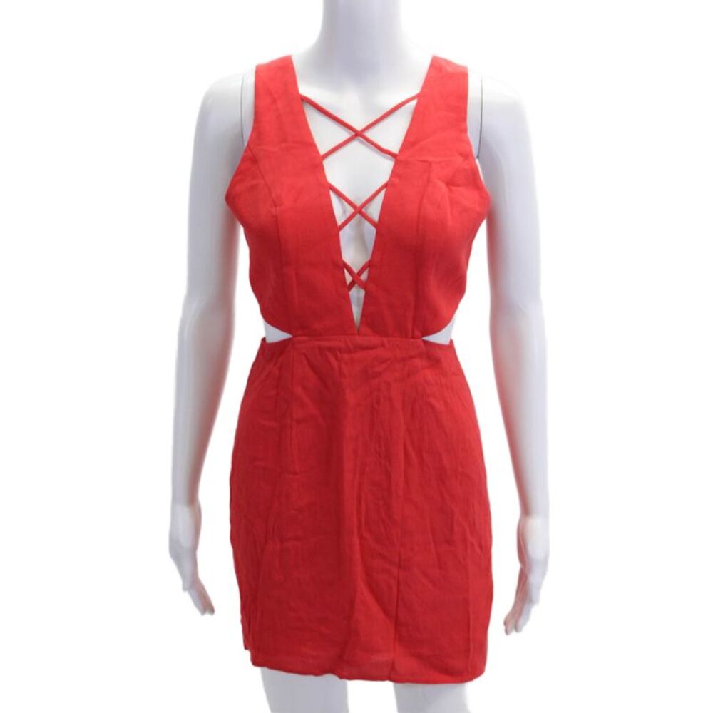NBD X The Naven Twins Womens Sleeveless V-Neck Zippered Mini Dress Red Size XS